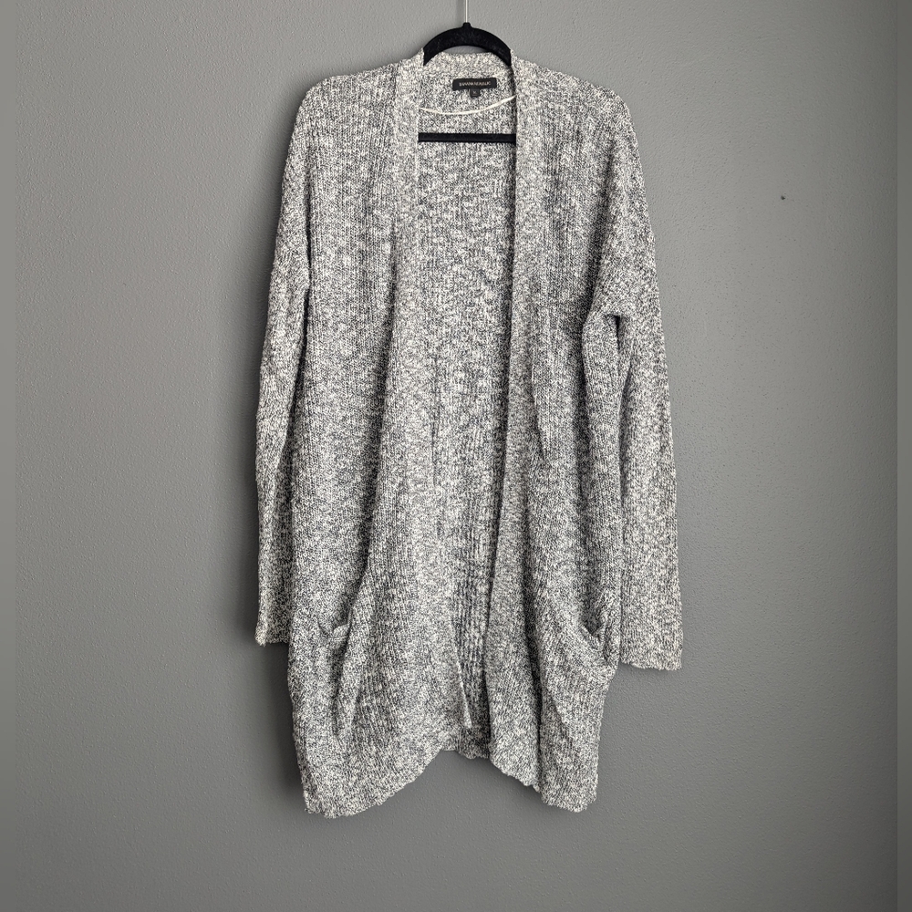 Banana Republic black and white open front cardigan size XL long duster style